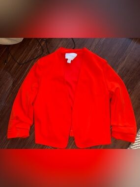 Carolina Belle Bright Red Orange Open-Front Blazer Jacket